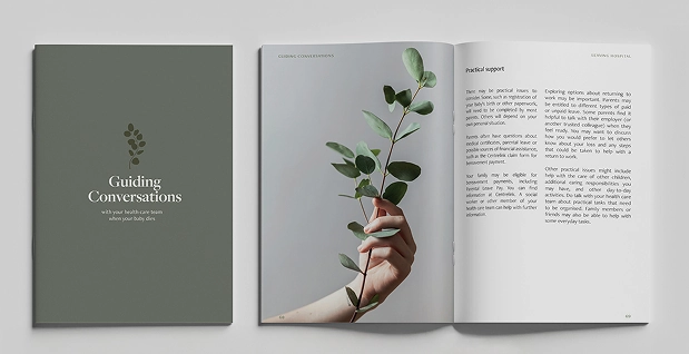 open book with plant and text