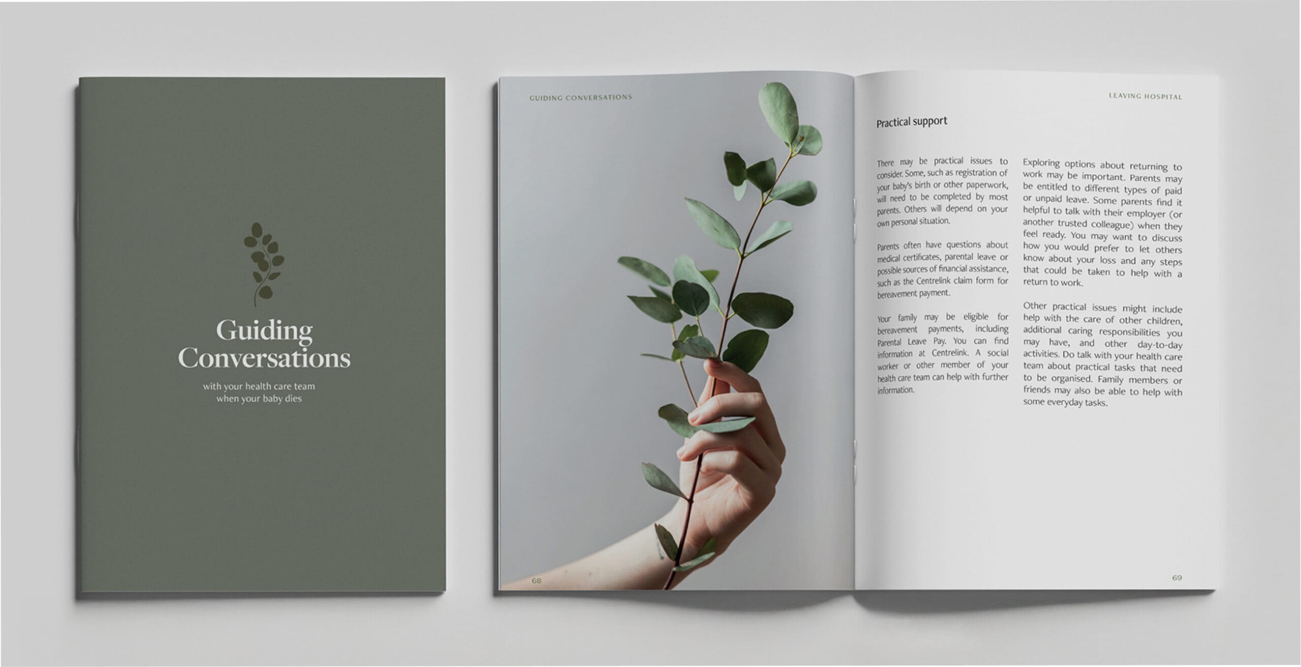 open booklet with plant and text on pages