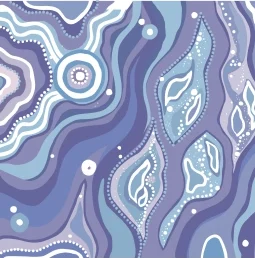 abstract pattern with purple and blue waves and dots